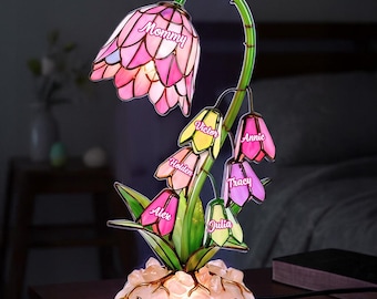 Personalized Lily Flower Acrylic Light Box, Custom Mother's Day Gift for Mom with Kids Names, LED Night Light, Unique Home Decor