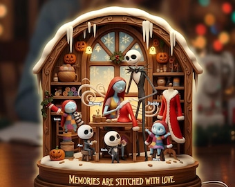 Personalized Nightmare Before Christmas Family Light Box, Custom Jack & Sally Sewing Scene Diorama, Unique Family Gift
