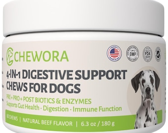 4-in-1 Digestive Dog Chews, Prebiotic Probiotic Postbiotic Beef Flavor (60 Chews)
