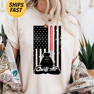 Millennium Falcon X Fighter Darth Vader, Amerikaanse vlag, lichtzwaard, comfortkleuren, shirt, Star Wars-T-shirt, Hollywood Studios Disney World