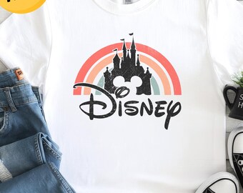 Disney Rainbow Castle Shirt, Disney Vintage, Disney Family Shirt, Disney Castle Shirt, Disney Retro Shirt, Disney Sweatshirt, Disney T-shirt