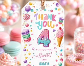 Editable Halloween Thank You Tag for 4th Kids, Cute Pastel Party Favor Canva Template