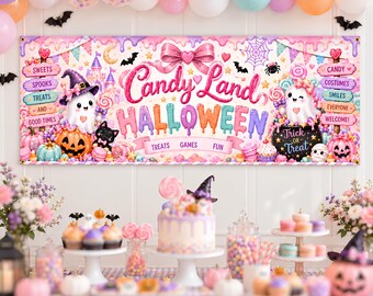 Candy Land Halloween Banner for Kids for School Halloween Party, Cute Pastel Party Decor, Printable PDF Download