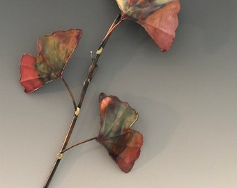 COPPER  METAL GINGKO branch, Metal Wall Sign, Metal Wall Art, Office Wall Art,Housewarming Gift, handcrafted metal sculpture,home decor,