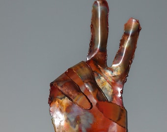 PEACE SIGN GARDEN sTAKE: Copper garden art metal sculpture, garden art, metal garden art, metal art for garden