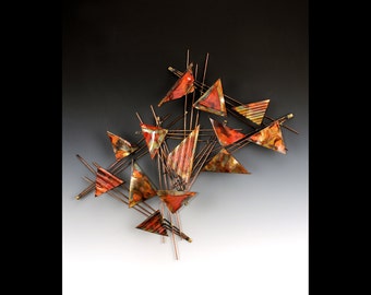 SKYS THE LIMIT : abstract metal, metal sculpture, created out of, copper,bronze, and, steel