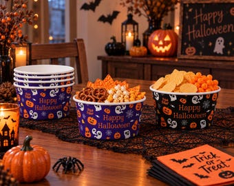 Halloween Ice Cream Paper Bowls Pumpkin Ghost Spider Party Cups