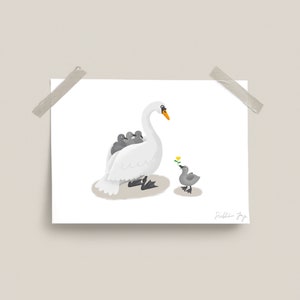 Swan Print, Cygnets Print, Cute Swans Poster, Cygnets Illustration, Swans Print, Cute Swans gift, Baby swans Print, Swan Gift, Colourful art