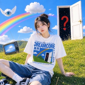 Dreamcore T-shirt, Surrealistisk dörröppning Graphic Tee, Weirdcore Rainbow T-shirt, Liminal Space-gåva