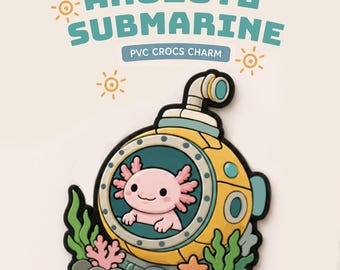 Axolotl Submarine PVC Crocs Charm, Pink Kawaii Clog Accessory