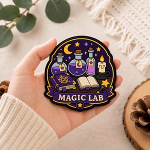 Magic Lab Embroidered Patch, Witchy Potion Bottle Iron On Patch, Wizard Alchemy Arcane Spellbook Badge for Jacket Backpack, 3 Inch