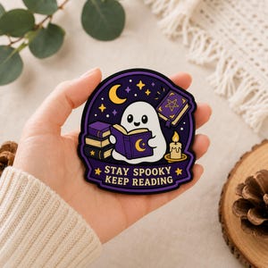 Embroidered Ghost Reading Patch – Spooky Bookworm Iron On (3 Inch)