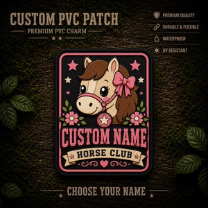 Kundenspezifischer PVC Pferd Aufnäher | Personalisierte Namensschild, wasserdicht Gummi Charme