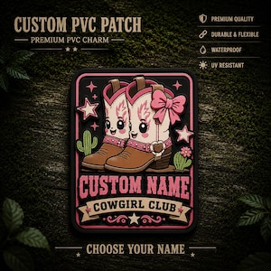 Custom Pink Cowgirl Boots PVC Patch • Personalized Name Label • Western Charm Bag Tag