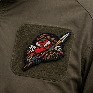Japanese Tengu Oni Warrior PVC Morale Patch – Tactical Spear Demon Rubber Hook Backing