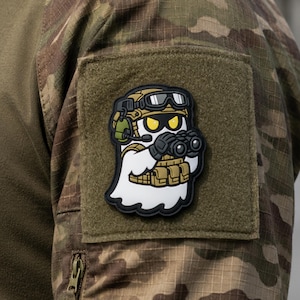 Tactical Ghost PVC Patch – Operator Ghost with Binoculars, Hook and Loop Badge