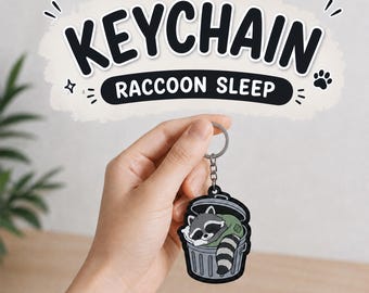 Llavero de mapache durmiendo adorable / Charm acrílico de panda de basura / Accesorio divertido para bolso con forma de animal / Regalo kawaii de mapache