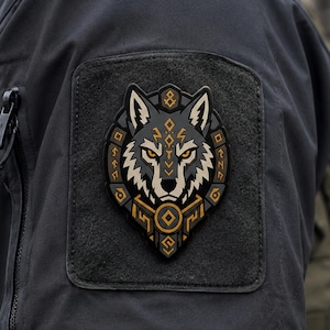 Écusson Viking Wolf en PVC - Emblème tactique tribal nordique à tête de loup et runes pour sacs à dos, vestes et casquettes - Patch en caoutchouc à scratch