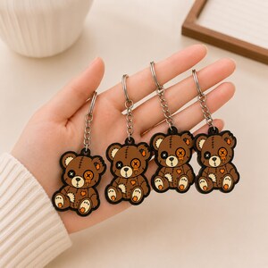Patchwork Zombie Bear Keychain, Voodoo Teddy Bag Charm, Dark Goth Keyring