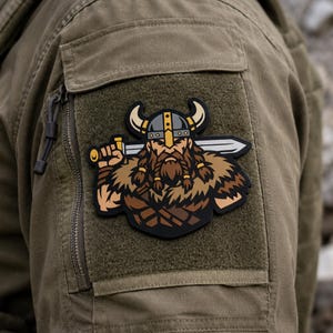 Viking Warrior PVC Morale Patch – Norse Bearded Emblem with Hook and Loop Backing