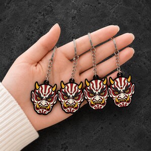 Japanese Oni Mask PVC Keychain | Hannya Demon Bag Charm | Samurai Kabuki Accessories