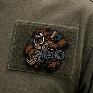 Tactical Bear PVC Morale Patch – Roaring Grizzly Heavy Gunner Rubber Badge