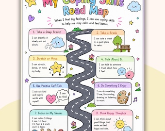 Coping Skills Road Map Activity Worksheet – Emotional Regulation for Kids (Digital Download)