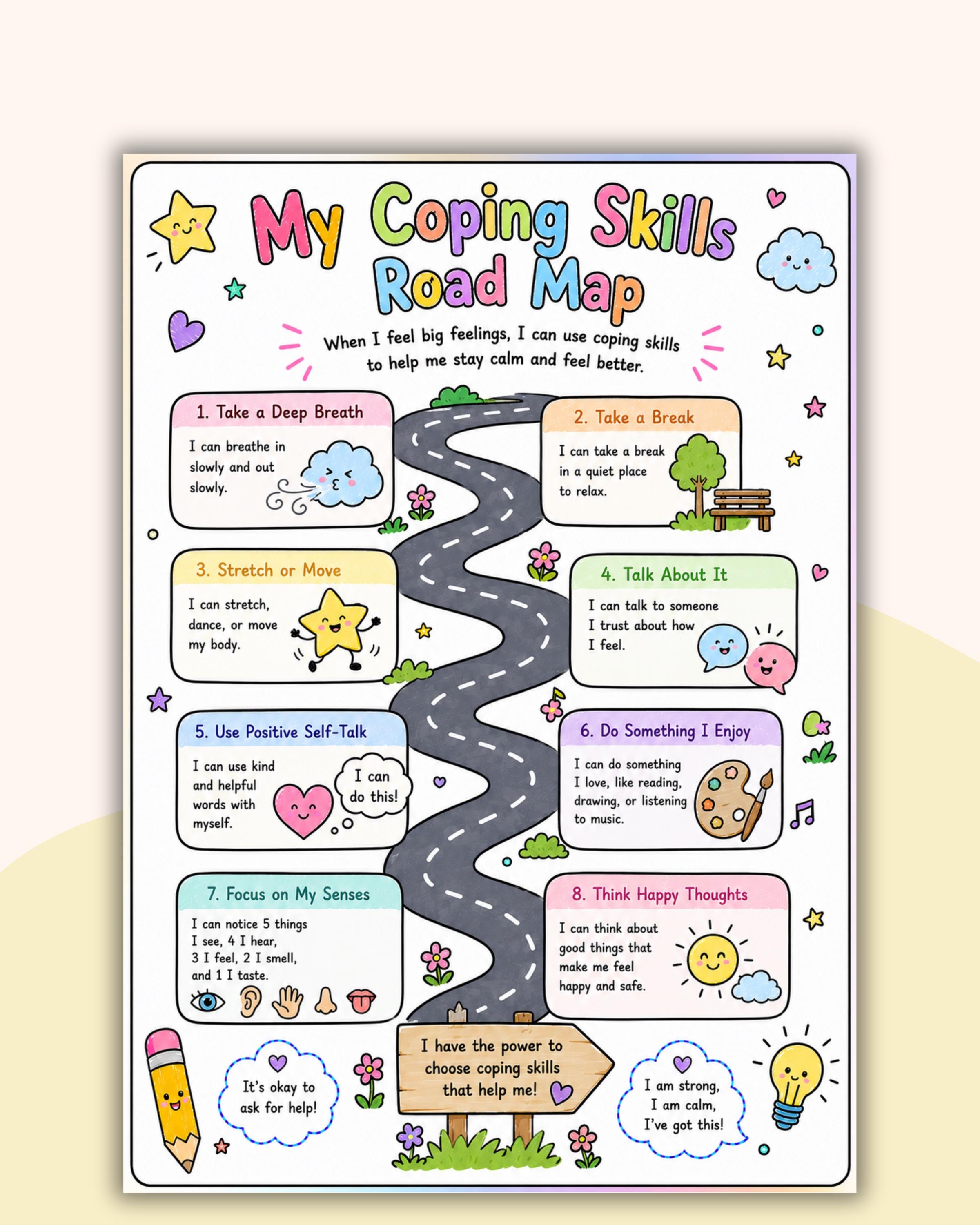 Coping Skills Road Map Activity Worksheet – Emotional Regulation for ...