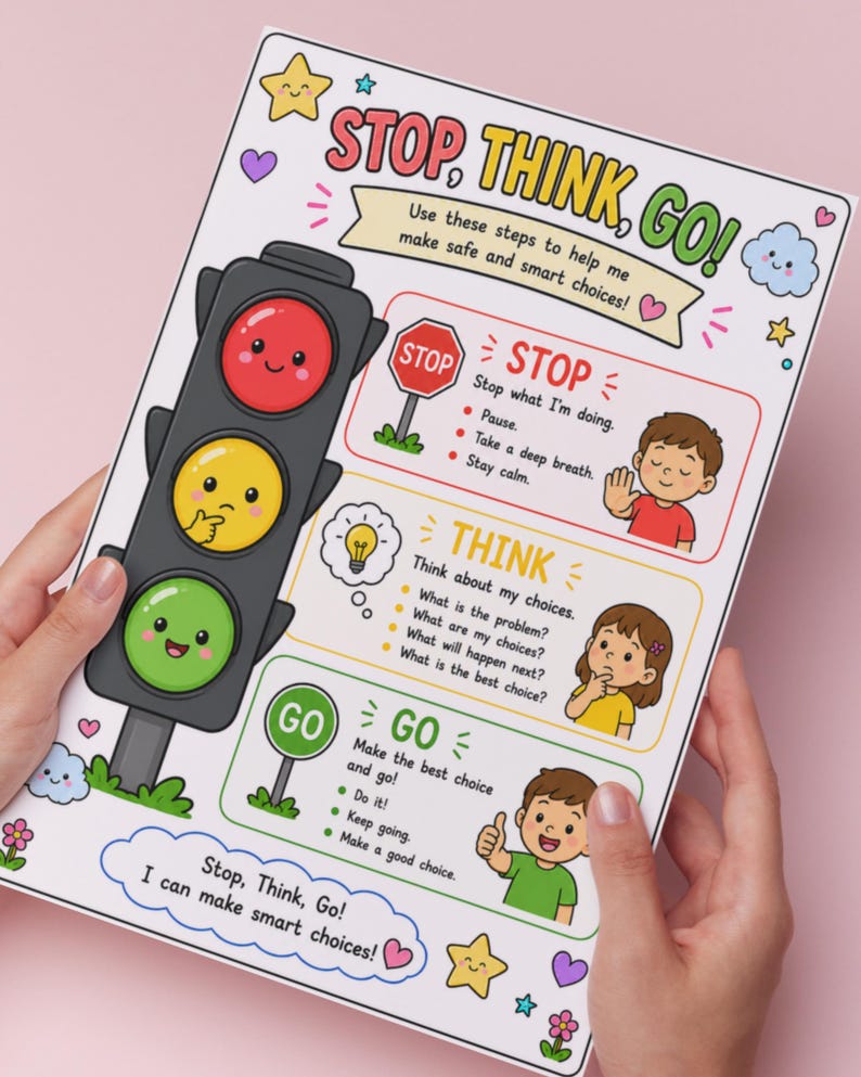 Stop Think Go Kids Worksheet, Impulse Control, Self-regulation Tools ...
