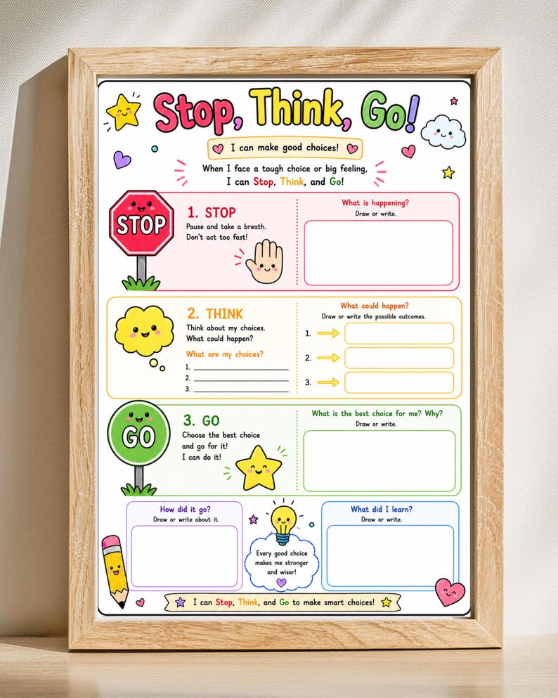 Stop Think Go Activity Worksheet for Kids. Impulse Control Visual Aid ...