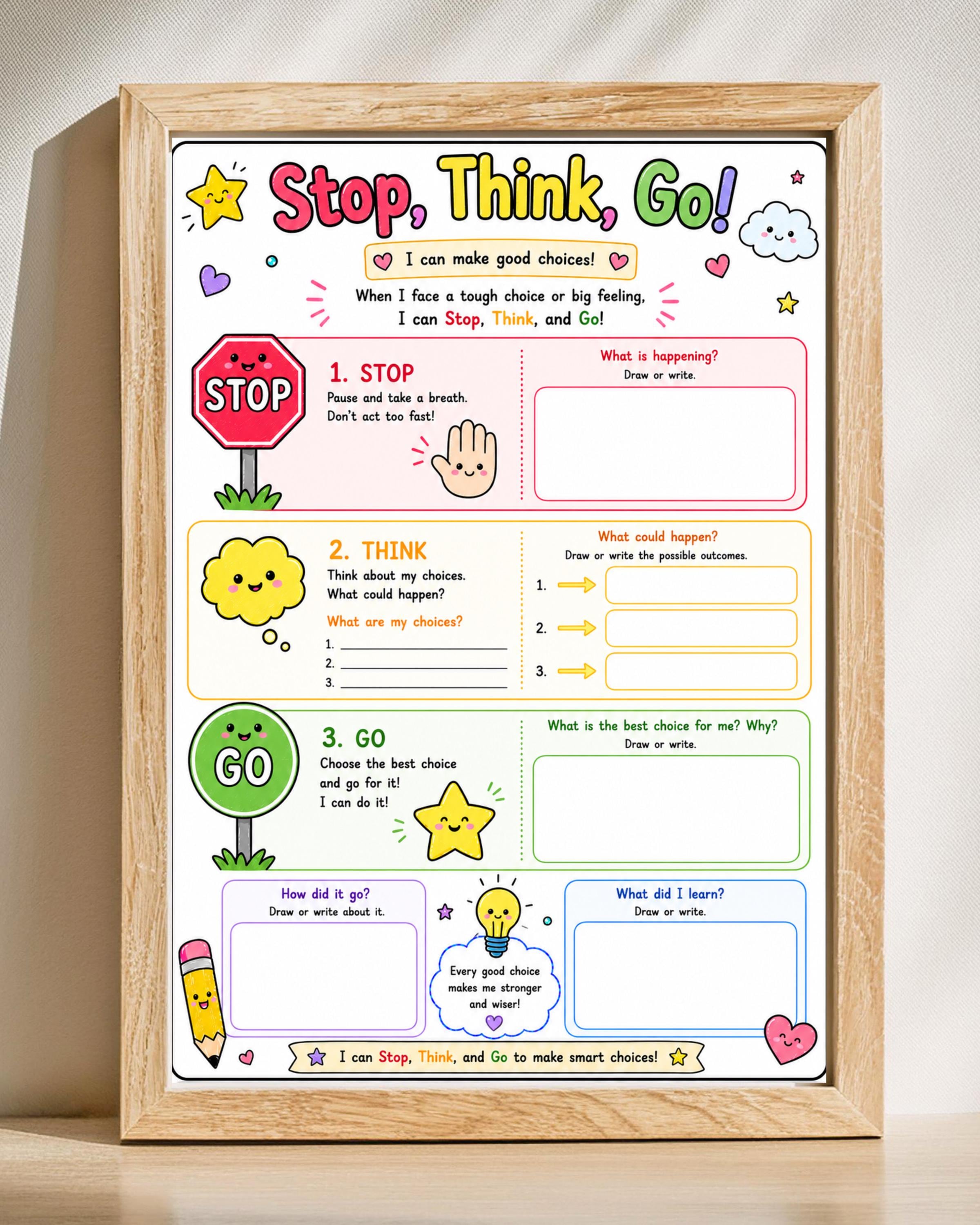 Stop Think Go Activity Worksheet for Kids. Impulse Control Visual Aid ...