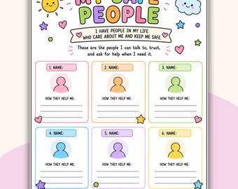 My Safe people Kids Activity Worksheet. Safety Planner. Therapy Resources. Counseling Activities. Printable PDF.