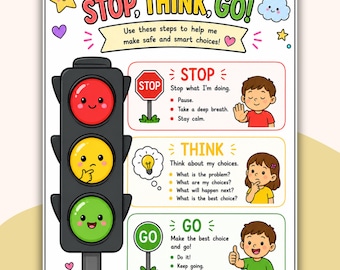 Stop Think Go Kids Worksheet, Impulse Control, Self-Regulation Tools, ADHD Autism Support