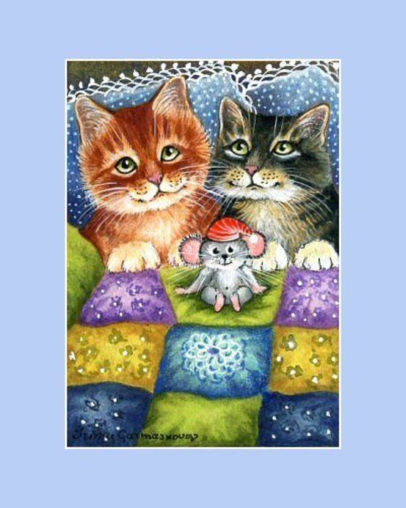 Tabby Cat ACEO Print Sleepy Nose by I Garmashova