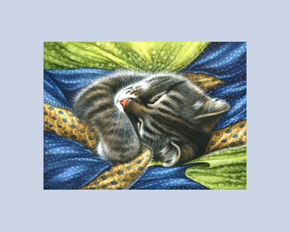 Tabby Cat ACEO Home Print by I Garmashova