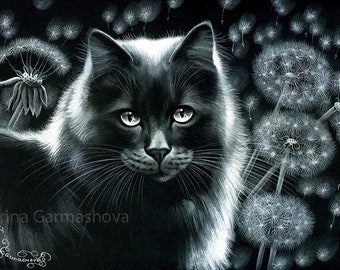Pissenlit imprimé chat noir par Irina Garmashova