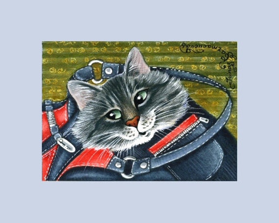 Tabby Cat ACEO Unwanted Guest Print By Irina Garmashova 