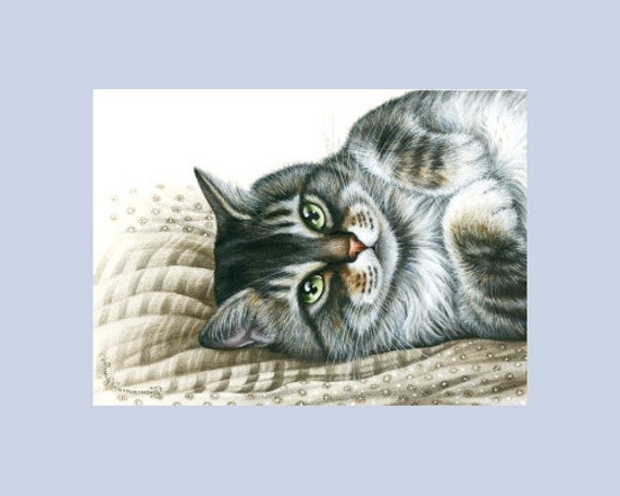 Tabby Cat ACEO Print Sleepy Nose by I Garmashova