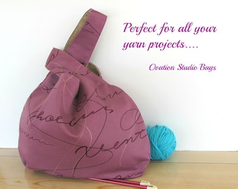 Knitting bag, Large knitting project bag, Knitting accessories, Tote bag, Warm Plum ladies handbag