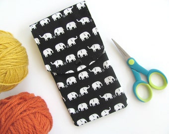 Elephants Knitting needles case, sock needles case, Crochet hooks case, Artist's pencil case, Notions case, Kawaii Notions pouch