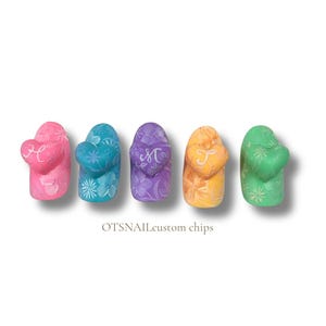 Color Pop Heart Press On Nails - Initial Carved Floral Japanese Gel Chips - Custom Sized