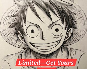 Hand-Drawn Monkey D. Luffy One Piece Fan Art – Anime Wall Display, Collector's Item