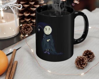 Saar der Moonboy schwarze Tasse | Zauberhafter Zauberer Illustration Kaffeetasse | Dark Academia Goth Cartoon