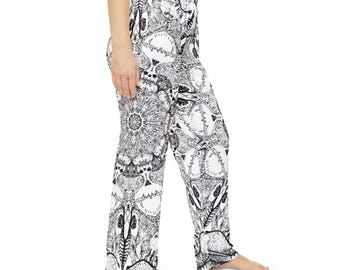 Donkere mandala-pyjamabroek met tribalprint voor dames | All-over print