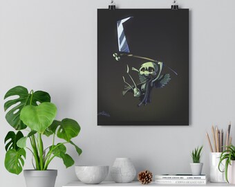 Skurriler Sensenmann Giclée Druck | Gruselige Gruselige Wandkunst