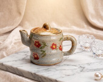 Ręcznie robiony miniaturowy ceramiczny czajniczek | Retro kwiatowy akcent w stylu japońskim