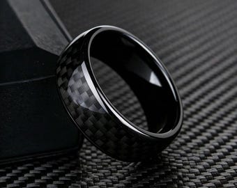 Carbon Fiber Ring, Personalized Custom Engraved Wedding Band, Lightweight Comfort