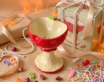 Bol de postre de cerámica con forma de manzana / Copa de yogur con forma de fruta de diseño original