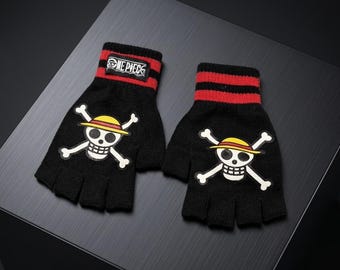 Mitaines en tricot crâne de pirate anime, chauffe-poignets manga cosplay