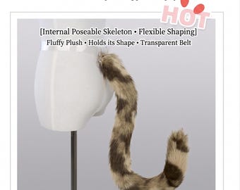 Cola de leopardo de las nieves realista, accesorio de cosplay de piel sintética hecho a mano, disfraz de gato de alambre moldeable